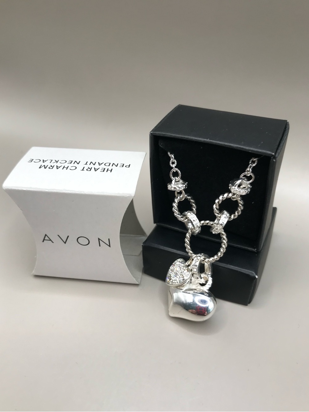 Avon Silver Heart Charm Pendant Necklace with Pavé Accent - Picture 2 of 5